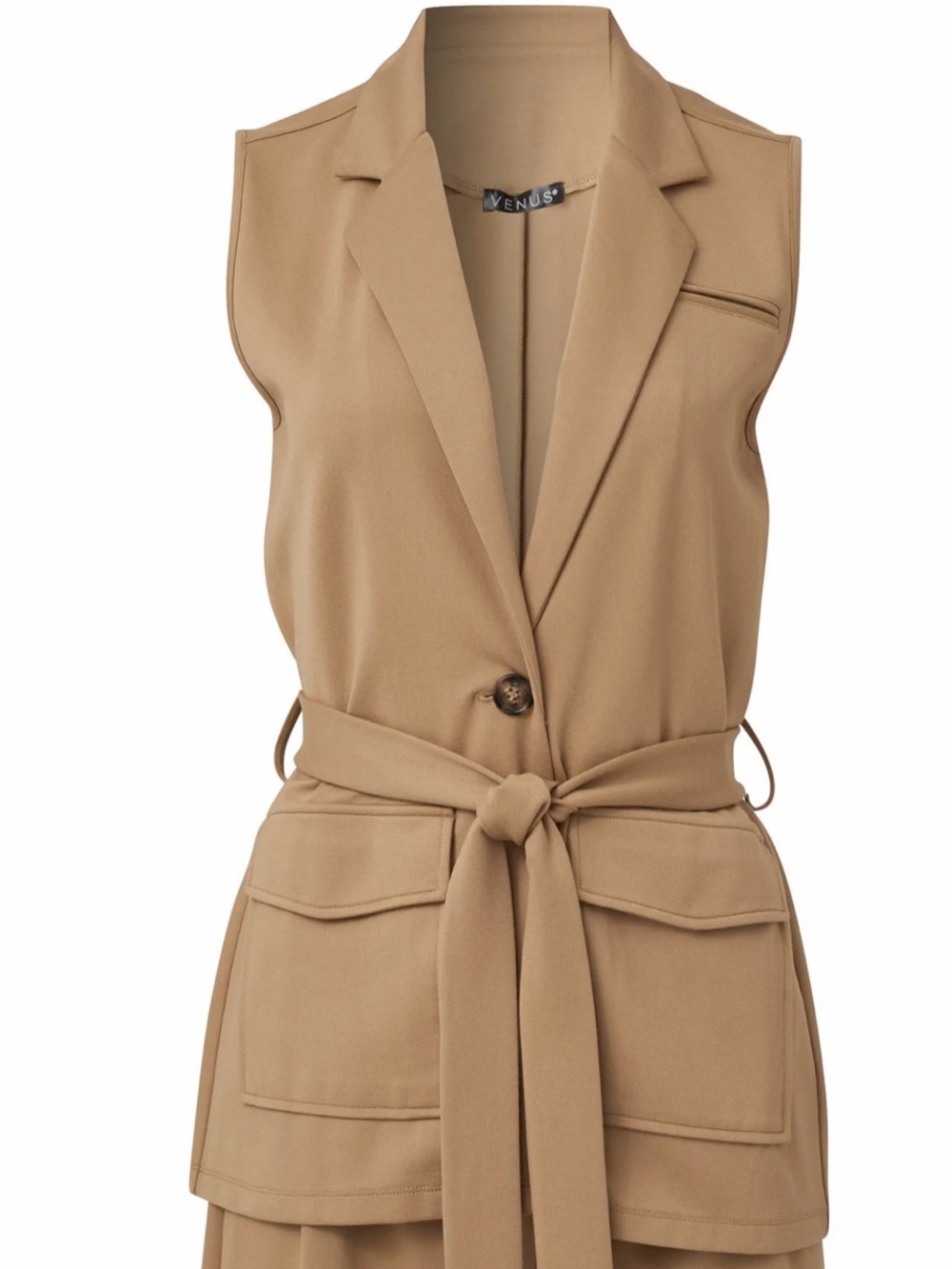 Sleeveless Blazer Short Set - Camel